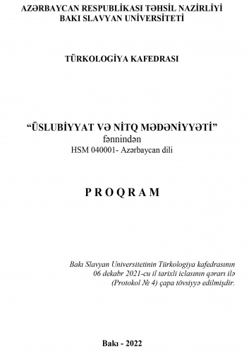 “ÜSLUBİYYAT VƏ NİTQ MƏDƏNİYYƏTİ”